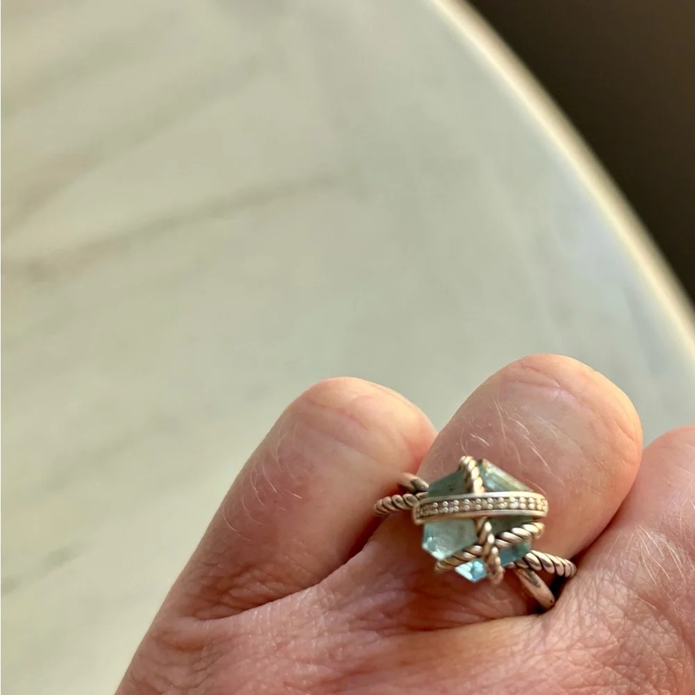 Sterling Silver Blue Topaz Rope-Style Ring